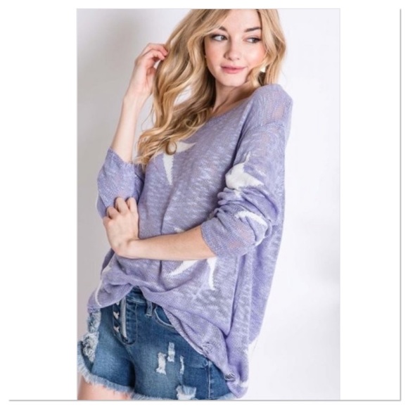 Lilac Star Print Lightweight Sweater Top - Picture 6 of 6